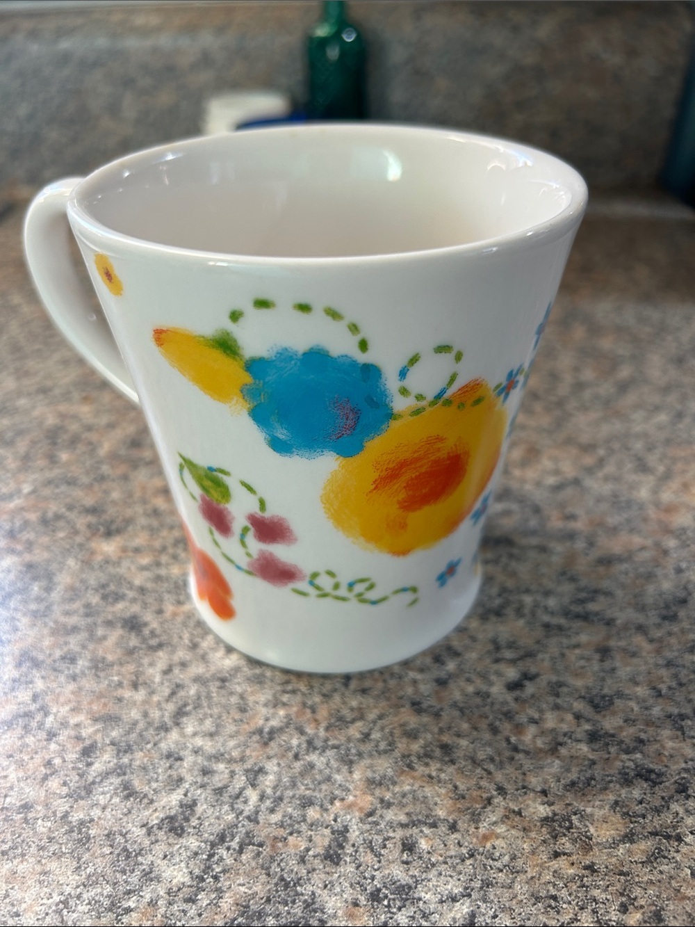 Starbucks White Ceramic Mug Floral Design EUC 2006 12 oz